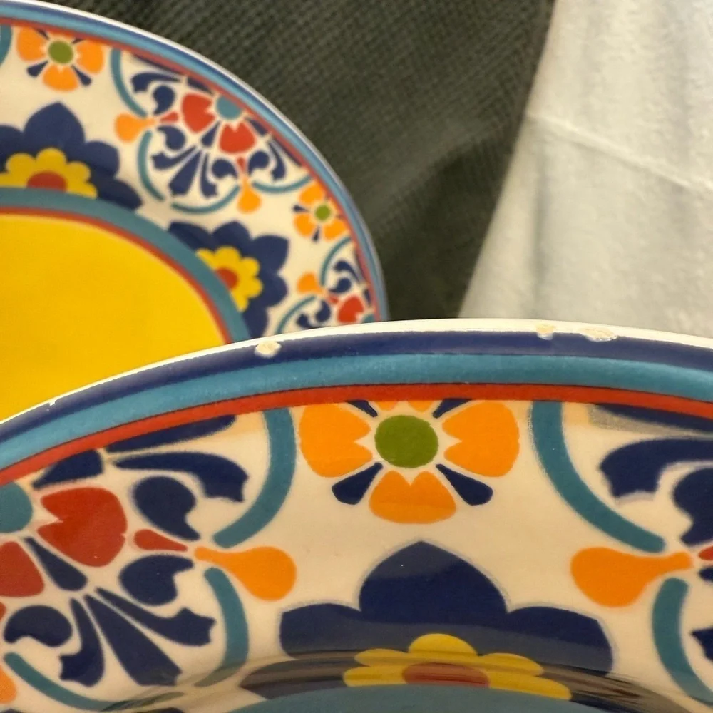 2/ Pier 1 Yellow and Blue Mediterranean Dinner  Plates/Platter